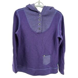 KUHL Chianti Fleece Hoodie Purple Striped‎ Button Neck Pocket Women's S
